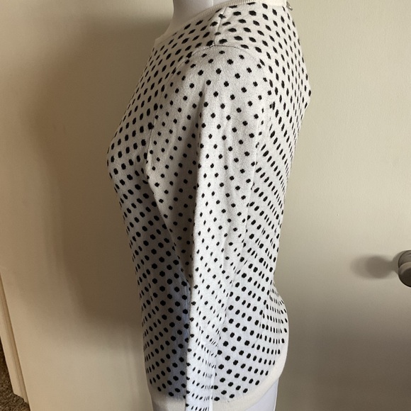 LOFT Black White Polka Dot Sweater Sz Small 100% Cotton Knit Classic Preppy Top - Picture 5 of 6